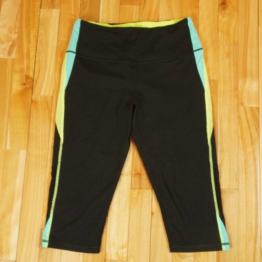 Victoria's Secret Sport Black Yellow Stripe Cropped Pants Size Medium